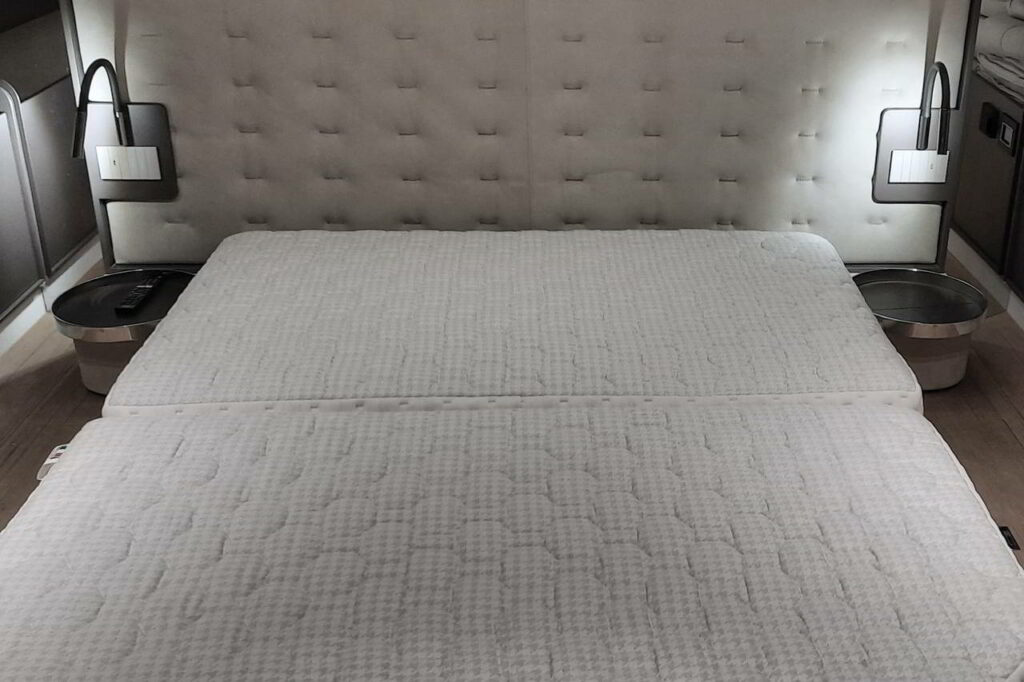 the inside bed of a boat