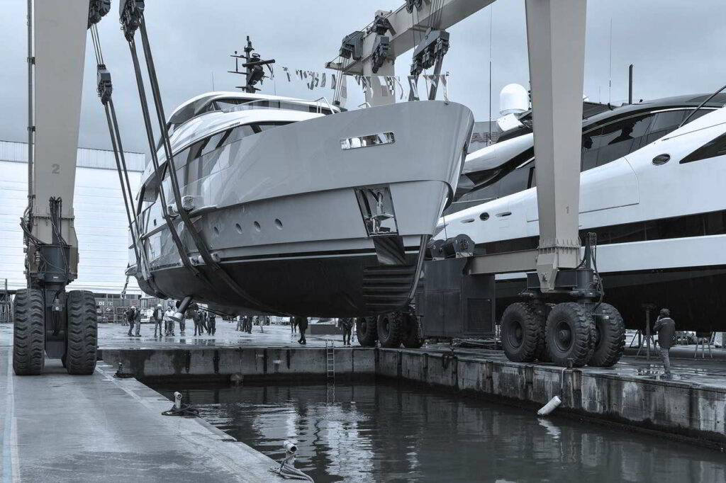 yacht ready to be lowered on water